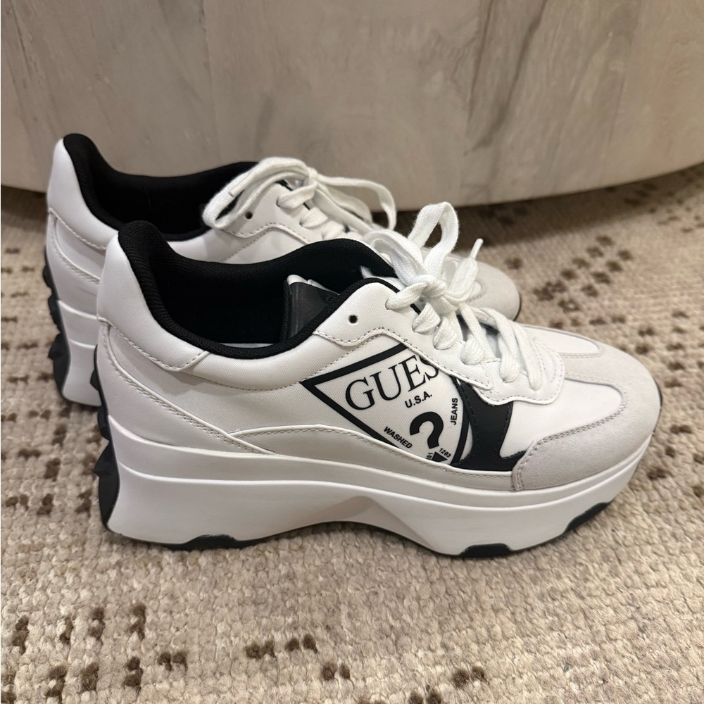 GUESS White and Black Platform Sneakers for Women